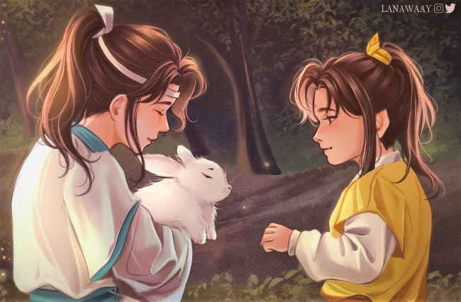 Обои картинки фото аниме, mo dao zu shi, лань, циньи, цзинь, лин, кролик