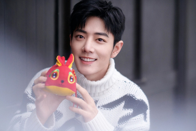 Обои картинки фото мужчины, xiao zhan, актер, свитер, игрушка