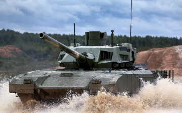 Картинка техника военная+техника российский боевой танк т14 армата армия современная бронетехника вoдная преграда