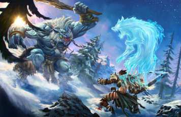 Картинка фэнтези существа снег дух воин монстр битва арт