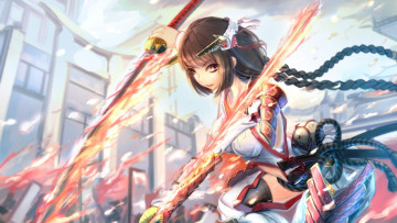 Картинка аниме -weapon +blood+&+technology мечи девушка