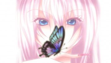 Картинка аниме vocaloid минимализм бабочка взгляд свет megurine luka