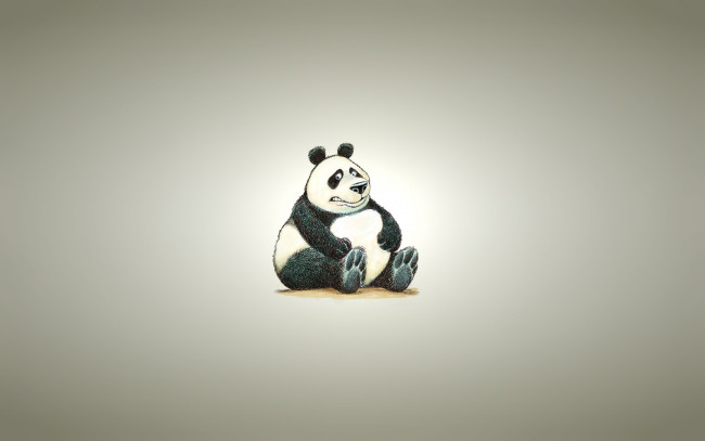 Обои картинки фото рисованные, минимализм, panda, панда, светлый, фон, пухлая, сидит