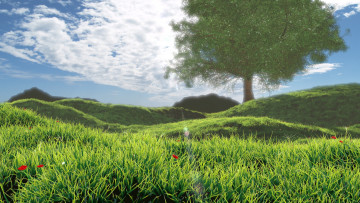 Картинка 3д+графика природа+ nature трава холмы дерево