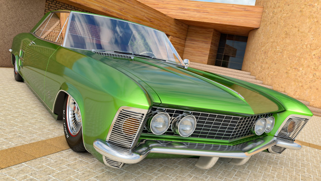 Обои картинки фото автомобили, 3d car&girl, зеленый, 1962г, buick