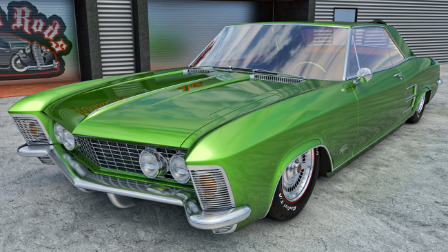 Обои картинки фото автомобили, 3д, зеленый, buick, 1962г