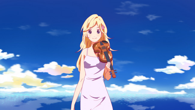 Обои картинки фото аниме, shigatsu wa kimi no uso, взгляд, девушка, фон