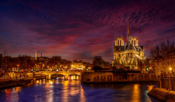 Картинка notre+dame города париж+ франция собор ночь