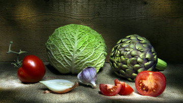 обоя еда, овощи, капуста, артишок, помидор, чеснок