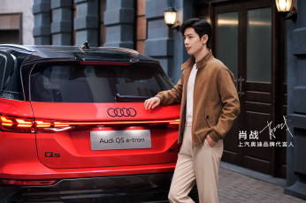 Картинка мужчины xiao+zhan актер куртка машина ауди красная здание