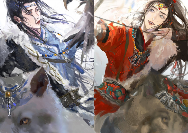 Обои картинки фото аниме, mo dao zu shi, вэй, усянь, лань, ванцзи, волки