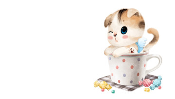 Картинка рисованное животные +коты котенок чашка конфеты