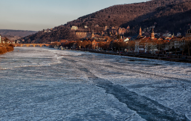 Обои картинки фото heidelberg, frozen, города, гейдельберг, германия, здания, мост, гордские, лед, река