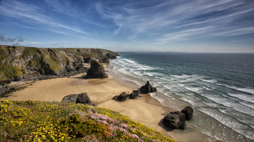 Картинка north cornish coast природа побережье celtic sea северный корнуолл кельтское море скалы цветы англия england