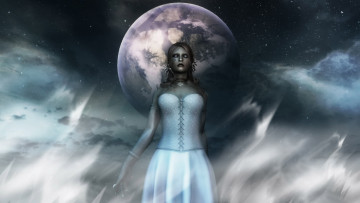 Картинка 3д графика fantasy фантазия девушка луна
