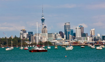 Картинка новая зеландия окленд города панорамы дома море суда яхты