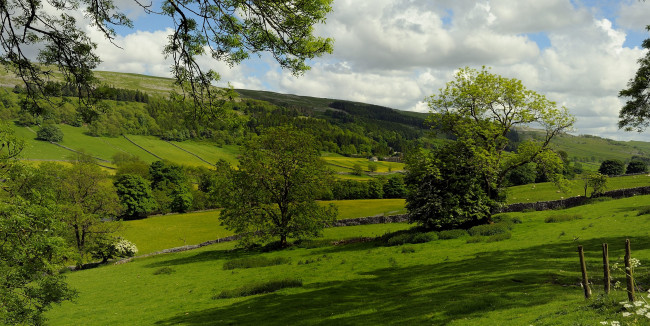 Обои картинки фото kettlewell, england, природа, пейзажи, деревья, пастбище, англия, поля