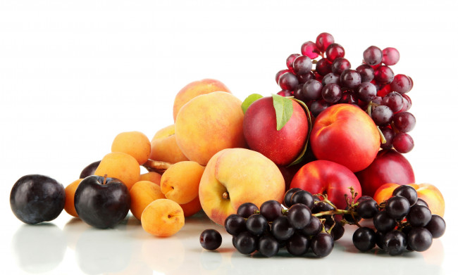 Обои картинки фото еда, фрукты, ягоды, абрикосы, персики, нектарин, сливы, виноград