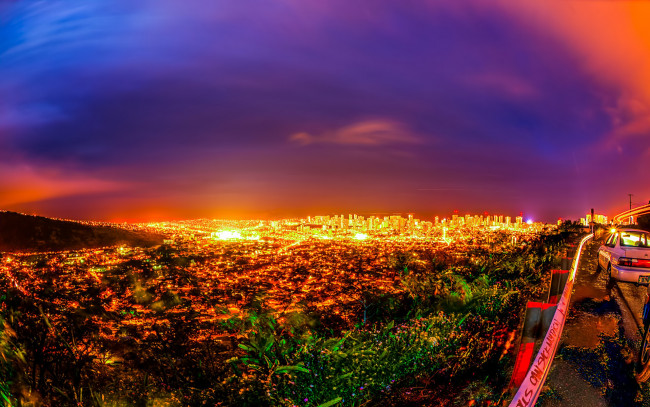 Обои картинки фото города, огни, ночного, закат, honolulu, hawaii