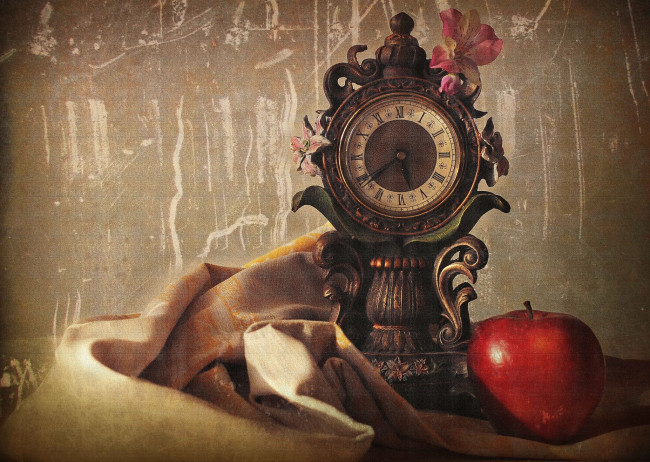 Обои картинки фото разное, Часы, часовые, механизмы, часы, яблоко