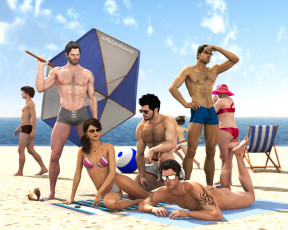 Картинка 3д+графика люди+ people пляж девушка мужчины