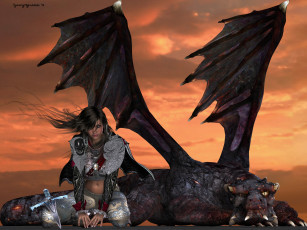 Картинка 3д+графика фантазия+ fantasy дракон взгляд девушка нож