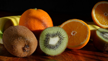Картинка еда фрукты +ягоды бананы апельсины киви
