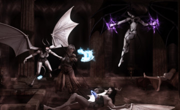 Картинка 3д+графика фантазия+ fantasy демоны девушка драка