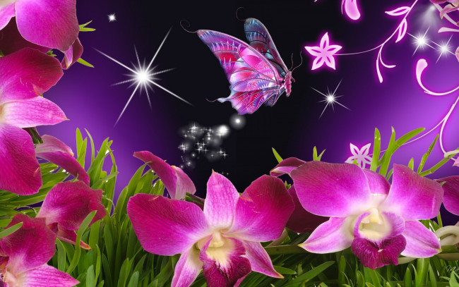 Обои картинки фото разное, компьютерный дизайн, цветы, бабочка