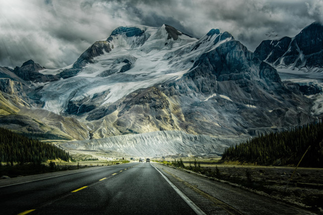 Обои картинки фото природа, дороги, снег, горы, лес