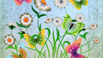 Картинка векторная+графика животные+ animals фон цветы бабочки