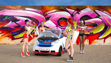 Картинка 3д+графика люди-авто мото+ people-+car+ +moto девушки взгляд фон