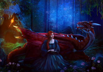 Картинка фэнтези красавицы+и+чудовища девушка фон взгляд платье дракон