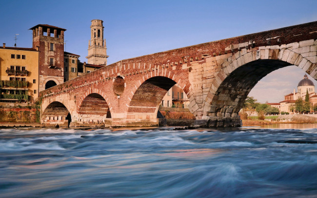 Обои картинки фото ponte pietra, города, верона , италия, ponte, pietra