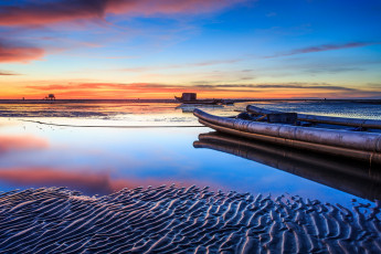 Картинка природа восходы закаты море лодки закат
