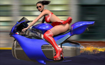 Картинка 3д графика people люди мотоцикл девушка