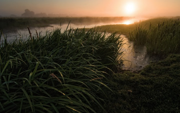 Картинка природа восходы закаты закат река трава
