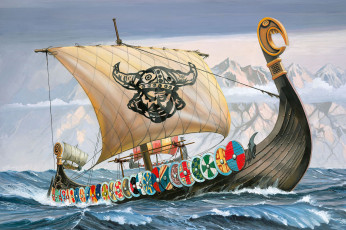 обоя фэнтези, корабли, викинги, море, мореходы, корабль-дракон