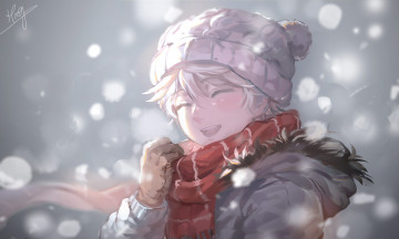 Картинка аниме aldnoah+zero шарф шапка снег улыбка зима мужчина s9654431 feng slaine troyard перчатки