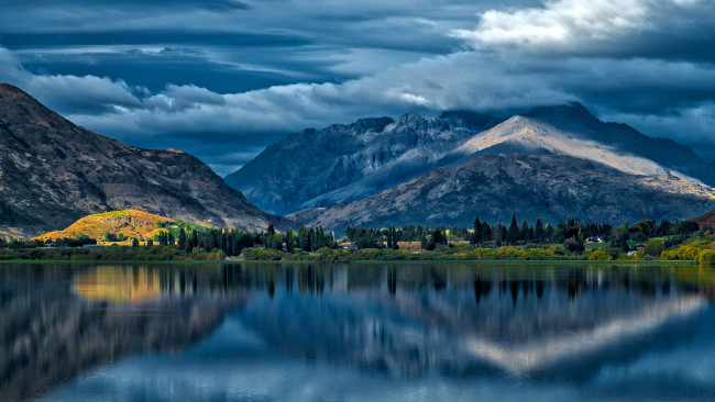 Обои картинки фото природа, реки, озера, озеро, отражение, горы, облака