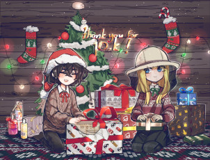 Картинка аниме зима +новый+год +рождество девушки