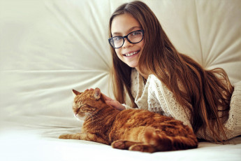Картинка разное дети девочка очки кот