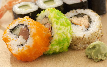 Картинка еда рыба морепродукты суши роллы кунжут рис васаби