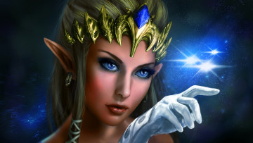Картинка фэнтези эльфы магия корона девушка эльфийка звезды взгляд