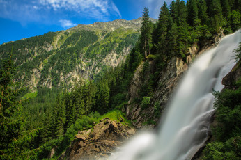 обоя krimml, waterfalls, austria, природа, водопады, лес, горы, alps, водопад, кримль, австрия, альпы, поток