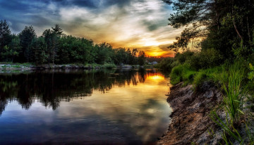 Картинка природа восходы закаты тишина закат лес река