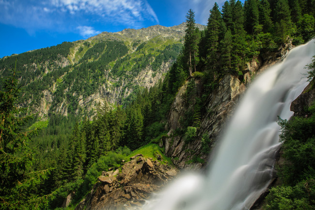Обои картинки фото krimml, waterfalls, austria, природа, водопады, лес, горы, alps, водопад, кримль, австрия, альпы, поток