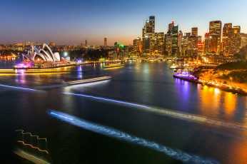 Картинка города сидней+ австралия сидней трассы оперный театр дома огни ночь