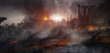 Картинка фэнтези иные+миры +иные+времена фантастика извержение вулкан арт лава храм