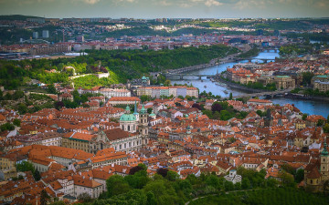 Картинка города прага+ Чехия панорама мосты влтава прага vltava river река czech republic prague крыши здания